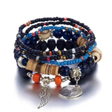 Ensemble de bracelets bohèmes avec perles roses, oranges et blanches, breloque argentée et perles en bois