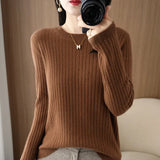Pull Chaud à Manches Longues avec Col Rond et Motifs Rayés