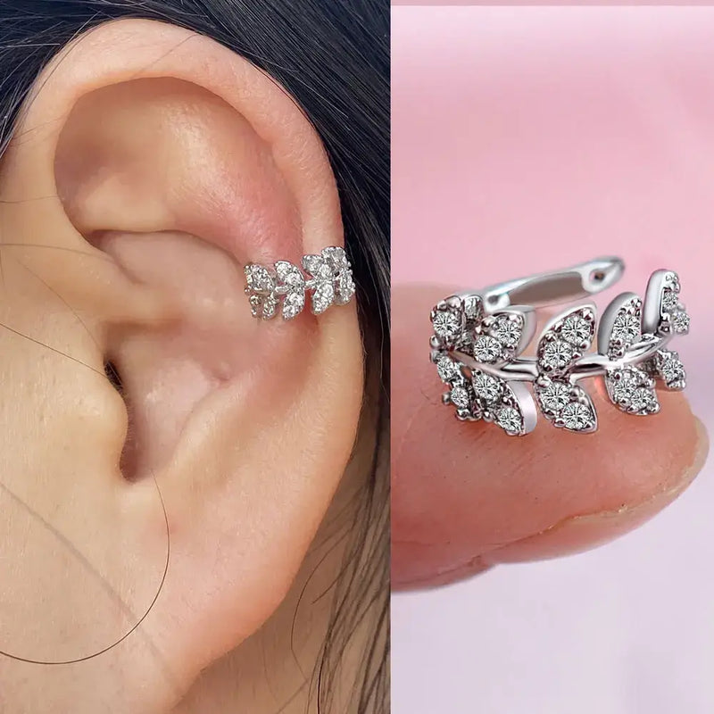 Boucle d'oreille clip géométrique étoile feuille avec cristal synthétique