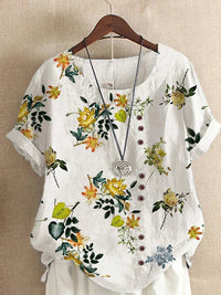 Blouse Blanche Été Rétro en Coton et Chanvre