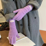Gants D’Hiver Femme Tricotés Chauds en Velours Longs Tactiles Extérieurs