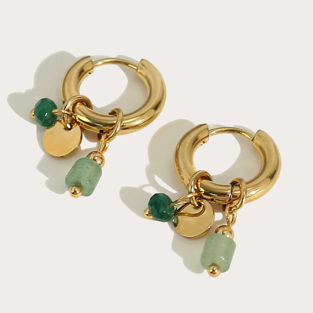 Gold plated earrings with natural stone charms