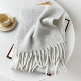 Écharpe Femme Hiver Mohair Mélangé Rose Style Simple et Doux Chaud Longue