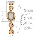 Infographie des dimensions de la montre bracelet dorée et perles