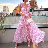 Robe Longue Élégante à Fleurs avec Décolleté V