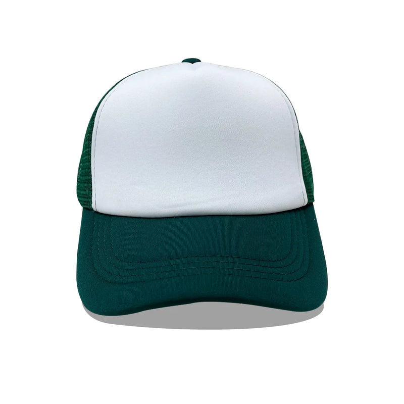 Casquette trucker maille vert foncé et blanc unie Emakujitia