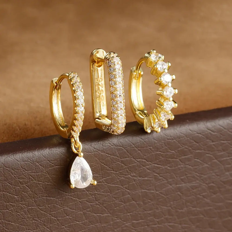 Boucles d'Oreilles Tendance en Métal avec Zircon Coloré