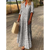Robe Longue Femme Bohème Imprimée à Manches Longues