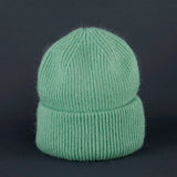 Bonnet Hiver Femme en Fourrure de Lapin Tricoté Chaud Style Minimaliste