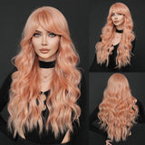Perruque Synthétique Ondulée Longue Brun Clair Mèche Blonde Femme