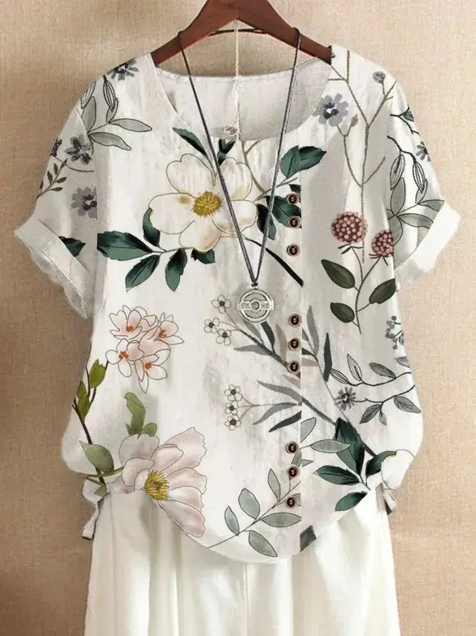 Blouse Blanche Été Rétro en Coton et Chanvre