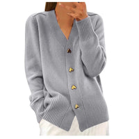 Pull d'Automne à Col en V et Boutons pour Femme