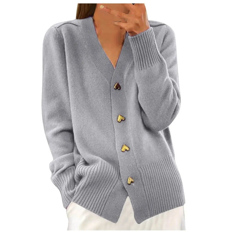 Pull d'Automne à Col en V et Boutons pour Femme