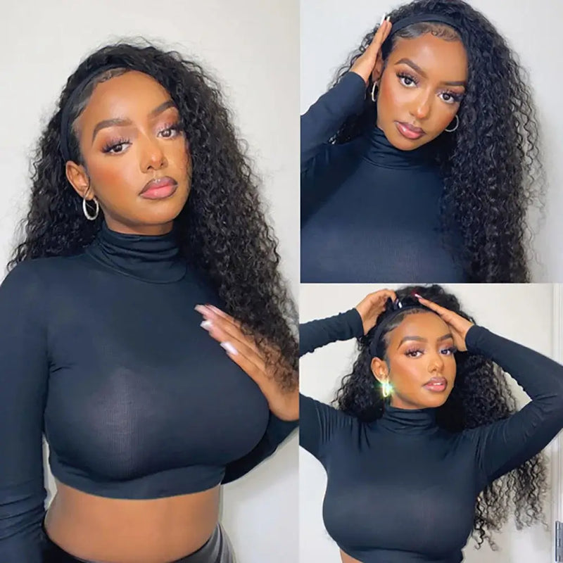 Perruque bandeau Kinky Curly en cheveux 100 % humains