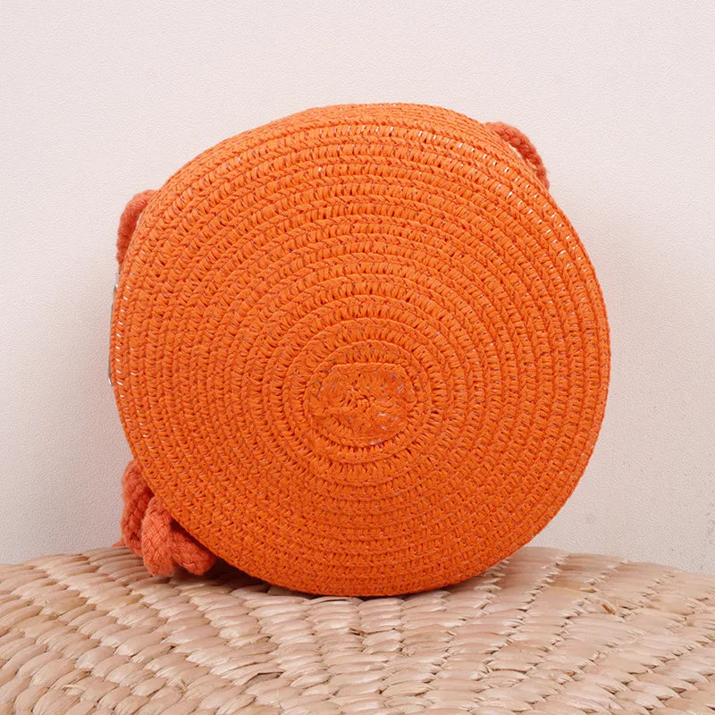 Sac d'été en paille tressée pour femmes - Sac bandoulière rond