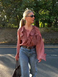 Blouse Oversize Élégante à Volants Manches Évasées pour Femme