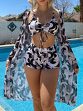 Vue arrière du kimono de plage fluide imprimé