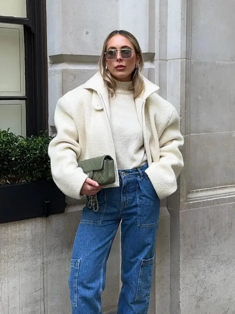 Veste en laine blanche pour femme, chic et chaude