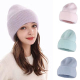 Bonnet Hiver Femme en Fourrure de Lapin Tricoté Chaud Style Minimaliste