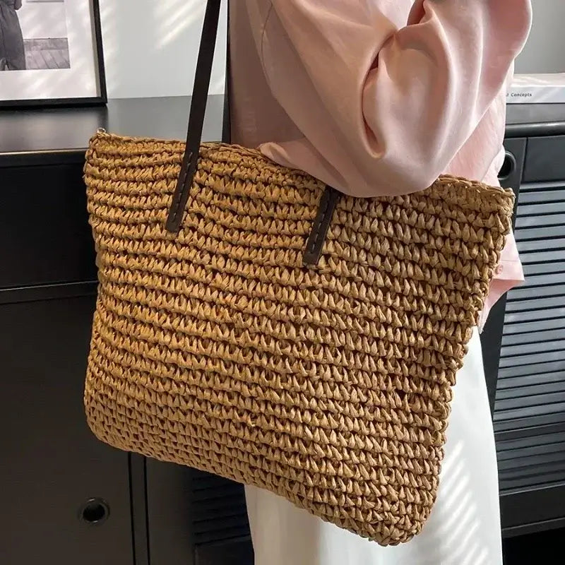 Sac à bandoulière en paille tressée pour femmes