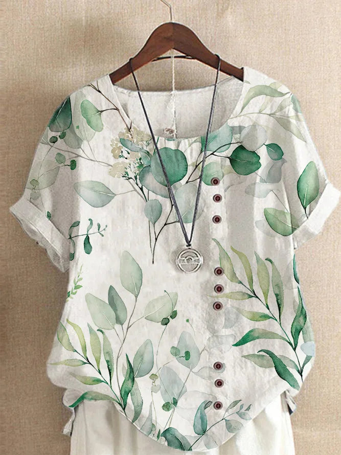 Blouse Blanche Été Rétro en Coton et Chanvre
