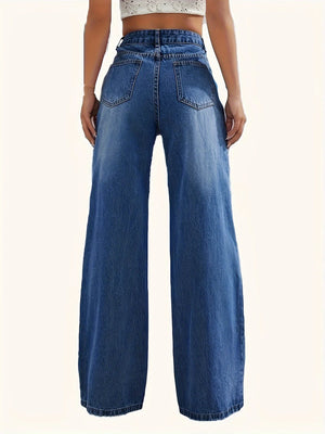Jean uni pour femmes, coupe droite et jambes larges