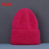 Bonnet Hiver Femme en Fourrure de Lapin Tricoté Chaud Style Minimaliste