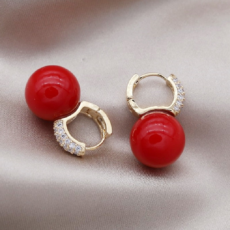 Deslumbrantes pendientes de fiesta de diamantes de imitación rojos: accesorio de moda coreano para mujer