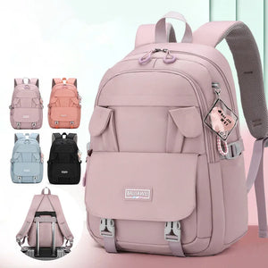 Black Large Nylon Multifunction School Backpack with Zipper Closure
