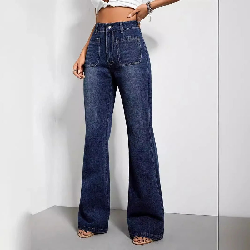 Jean évasé droit taille haute avec effet délavé