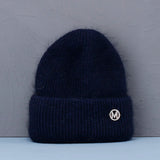 Bonnet Hiver Femme en Fourrure de Lapin Tricoté Chaud Style Minimaliste