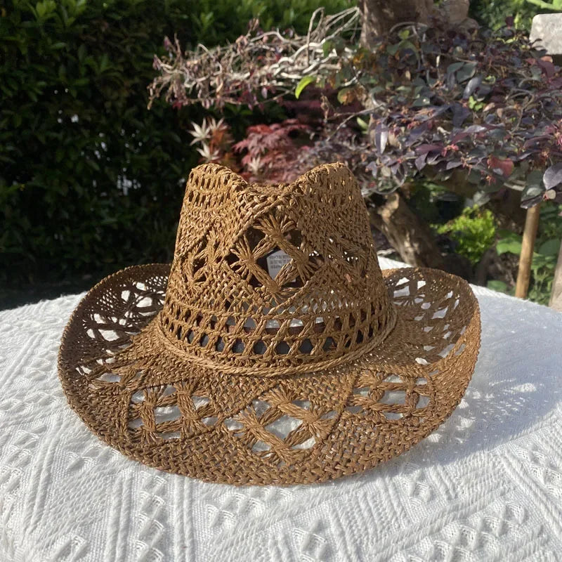Chapeau Vintage en Paille Ajouré pour Femme - Style Harajuku avec Large Bord