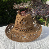 Chapeau Vintage en Paille Ajouré pour Femme - Style Harajuku avec Large Bord