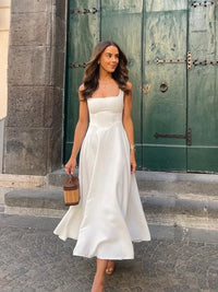 Robe Élégante Blanche Taille Haute Femme