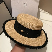 Chapeau en paille d'été à bord plat pour femme