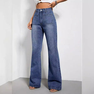 Jean évasé droit taille haute avec effet délavé