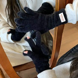 Gants D’Hiver Femme Tricotés Chauds en Velours Longs Tactiles Extérieurs