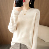 Pull Chaud à Manches Longues avec Col Rond et Motifs Rayés