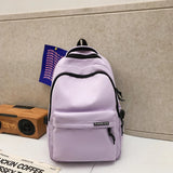 Black Large Capacity Nylon Backpack Simple Style for High School and College