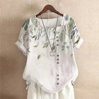 Blouse Blanche Été Rétro en Coton et Chanvre