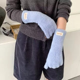 Gants D’Hiver Femme Tricotés Chauds en Velours Longs Tactiles Extérieurs