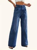 Jean uni pour femmes, coupe droite et jambes larges