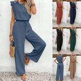 Ensemble Femme Été Haut Sans Manches Col O Pantalon Élastique