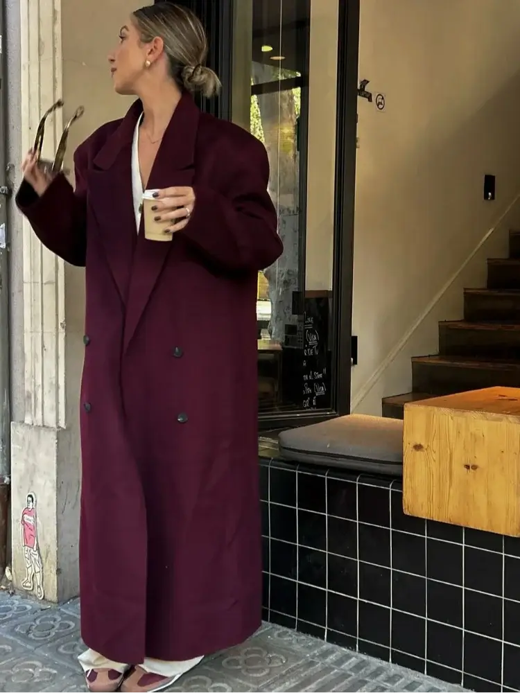 Manteau oversize bordeaux à double boutonnage