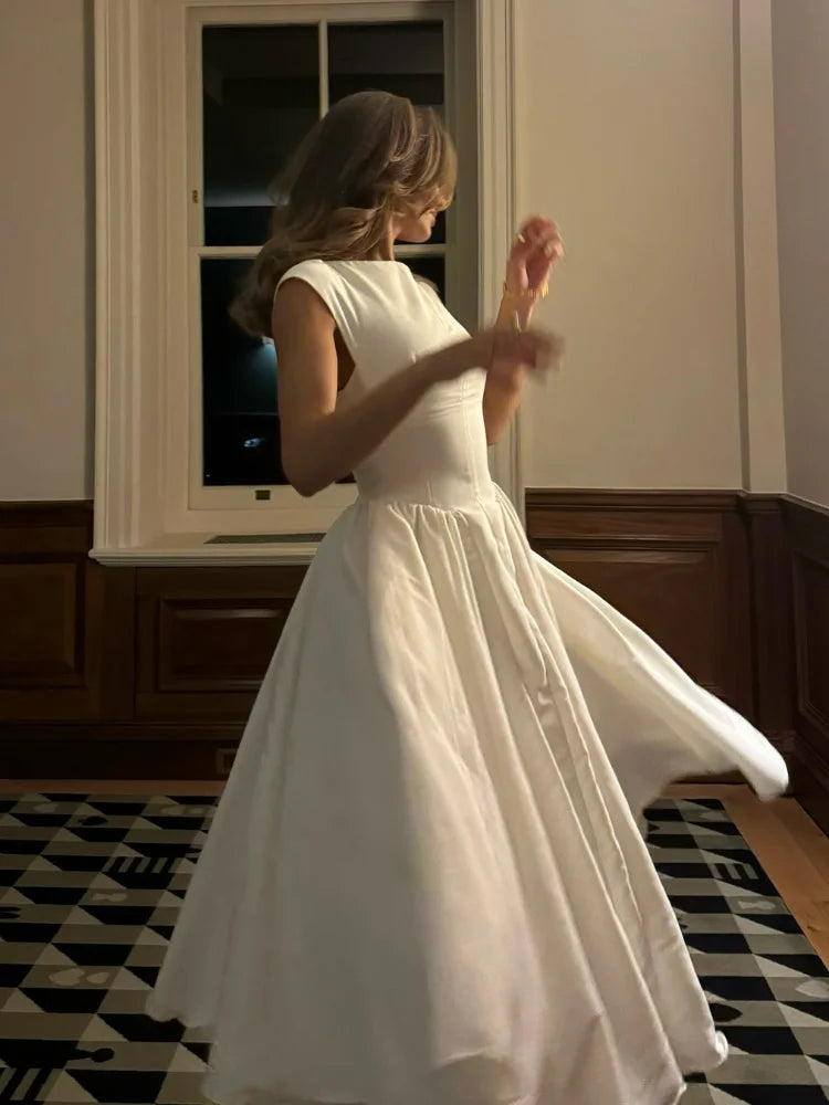 Robe de Soirée Plein Air Plissée A-ligne Grande Ourlet