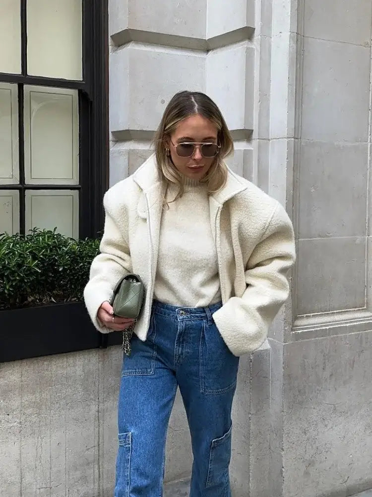 Veste en laine blanche pour femme, chic et chaude