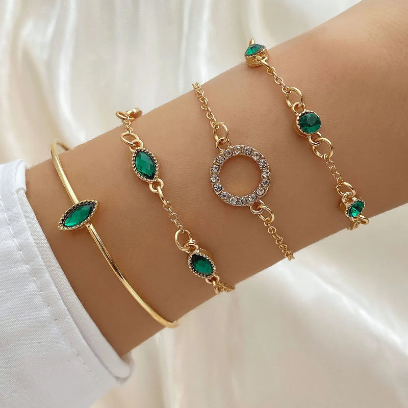 Lot de Bracelets avec pierres en cristal vert