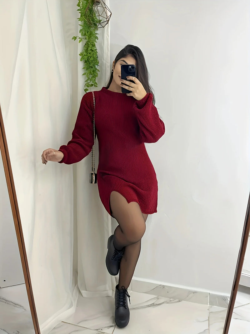 Robe Mini en Maille à Manches Longues