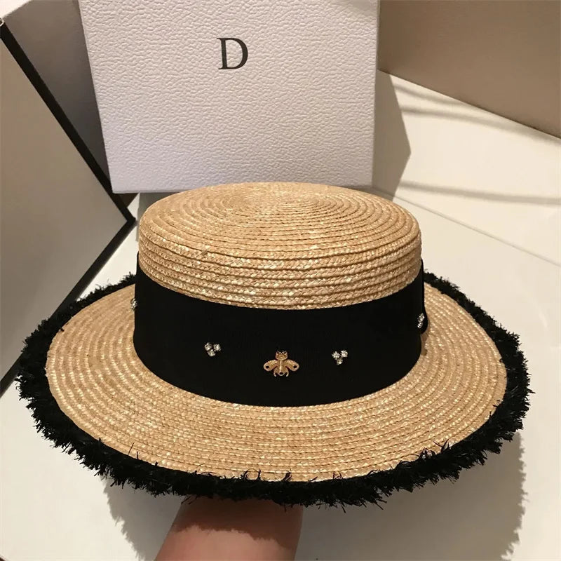 Chapeau en paille d'été à bord plat pour femme