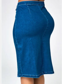 Jupe Mi-Longue en Jean Moulante Taille Haute